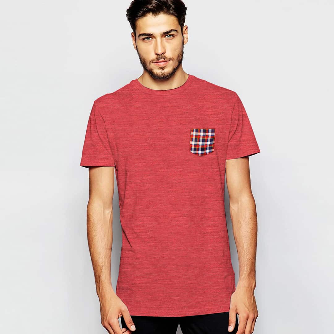 Contrast Check Pocket Dyed Yarn T-Shirt - Code 063