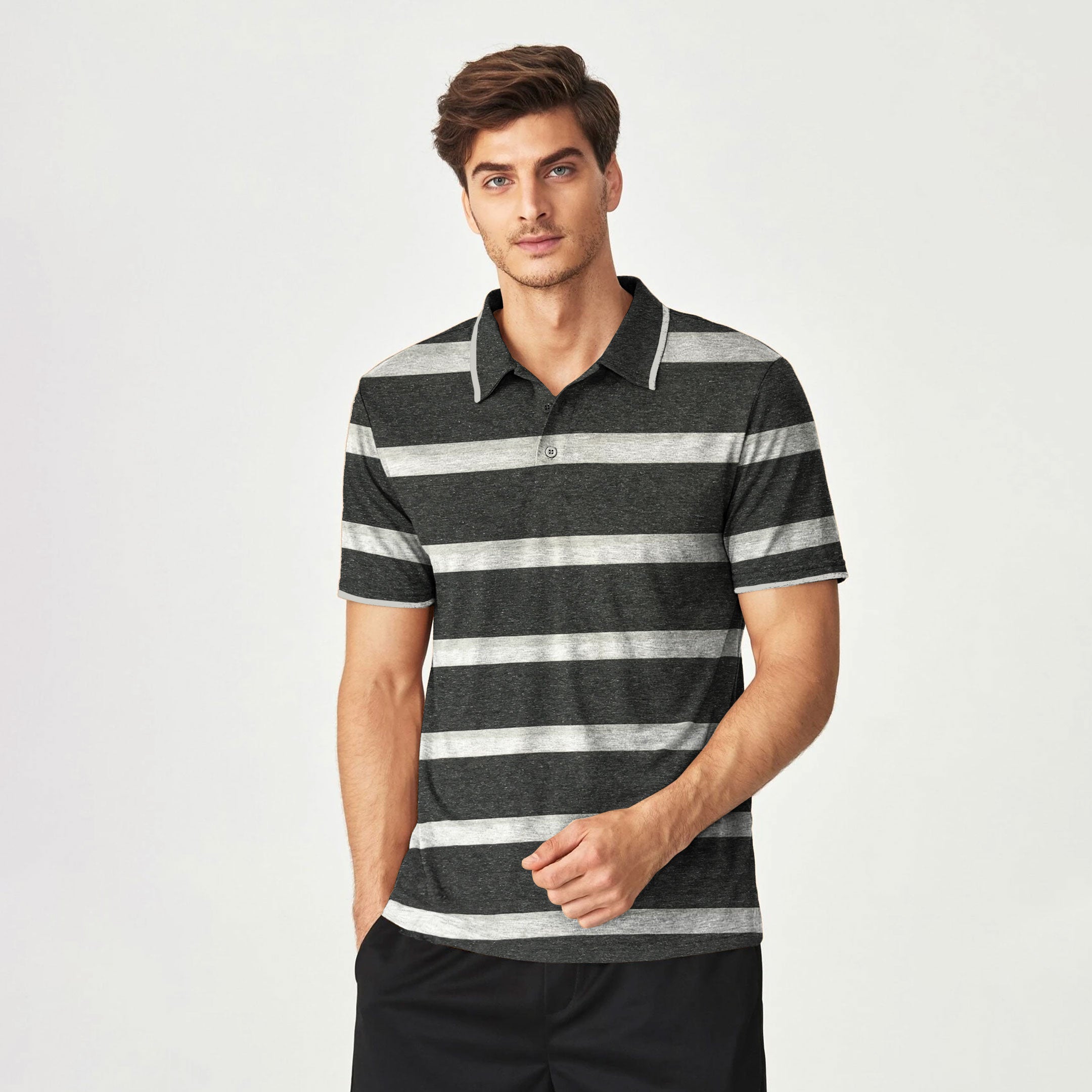 Men's Black & white Stripes Polo Shirt