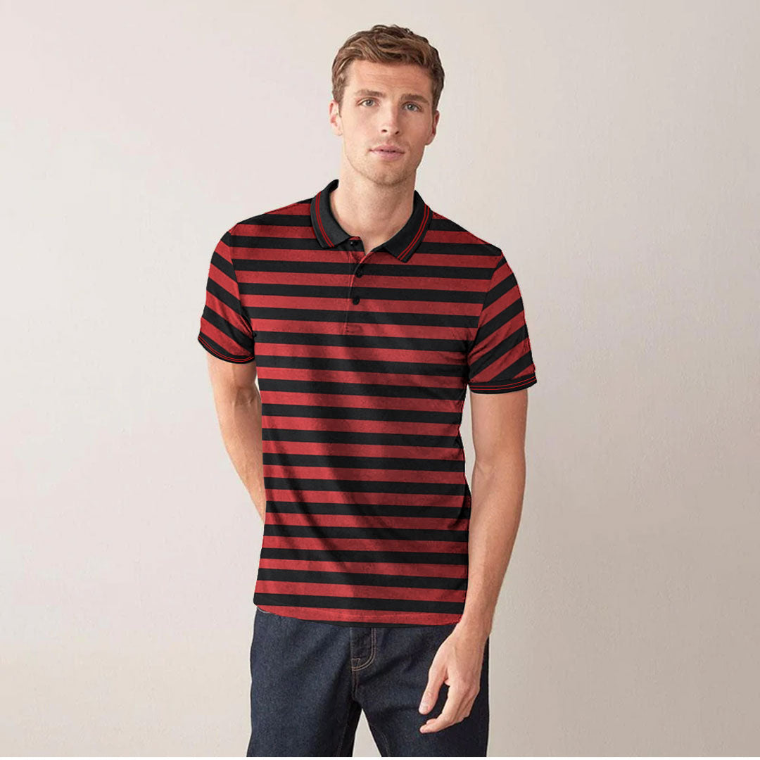 Men’s Red & Black Stripe Polo Shirt
