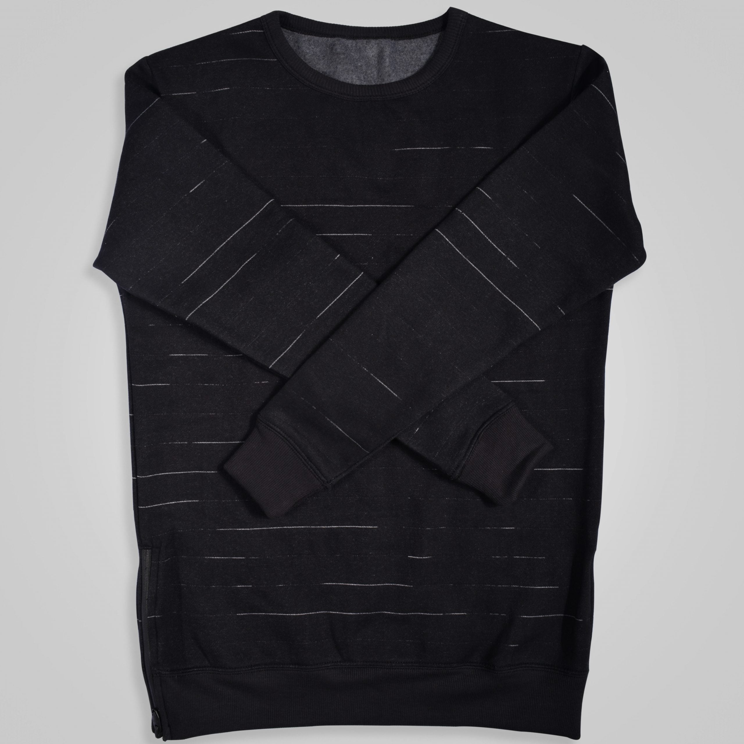 Black Slub Side Zips Sweat Shirt - Code 57