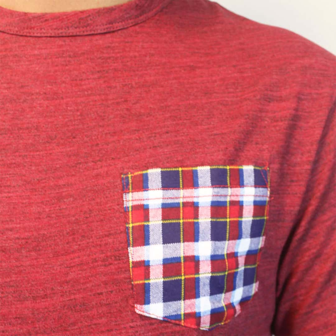 Contrast Check Pocket Dyed Yarn T-Shirt - Code 063