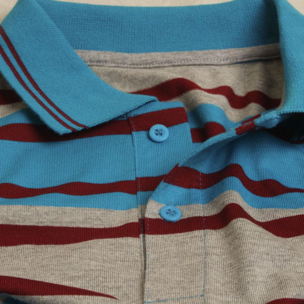 Men's Cyan and Red Striper Polo