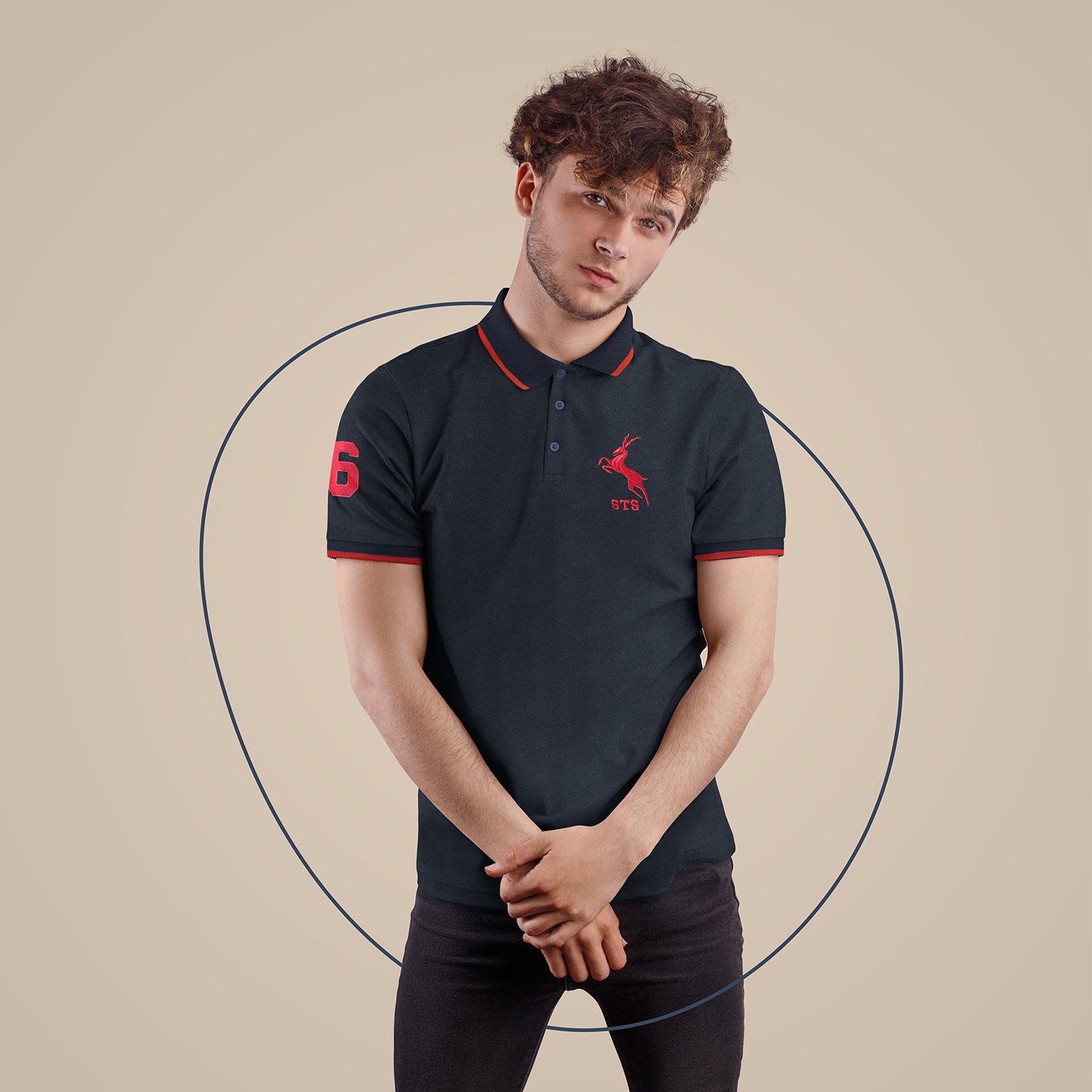 Dark Blue Polo with Red Ribs
