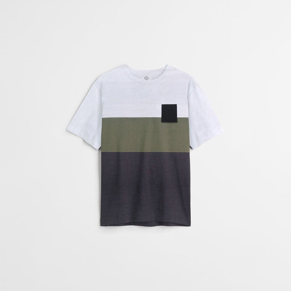 Men's White-Green-Black Pocket T-Shirt