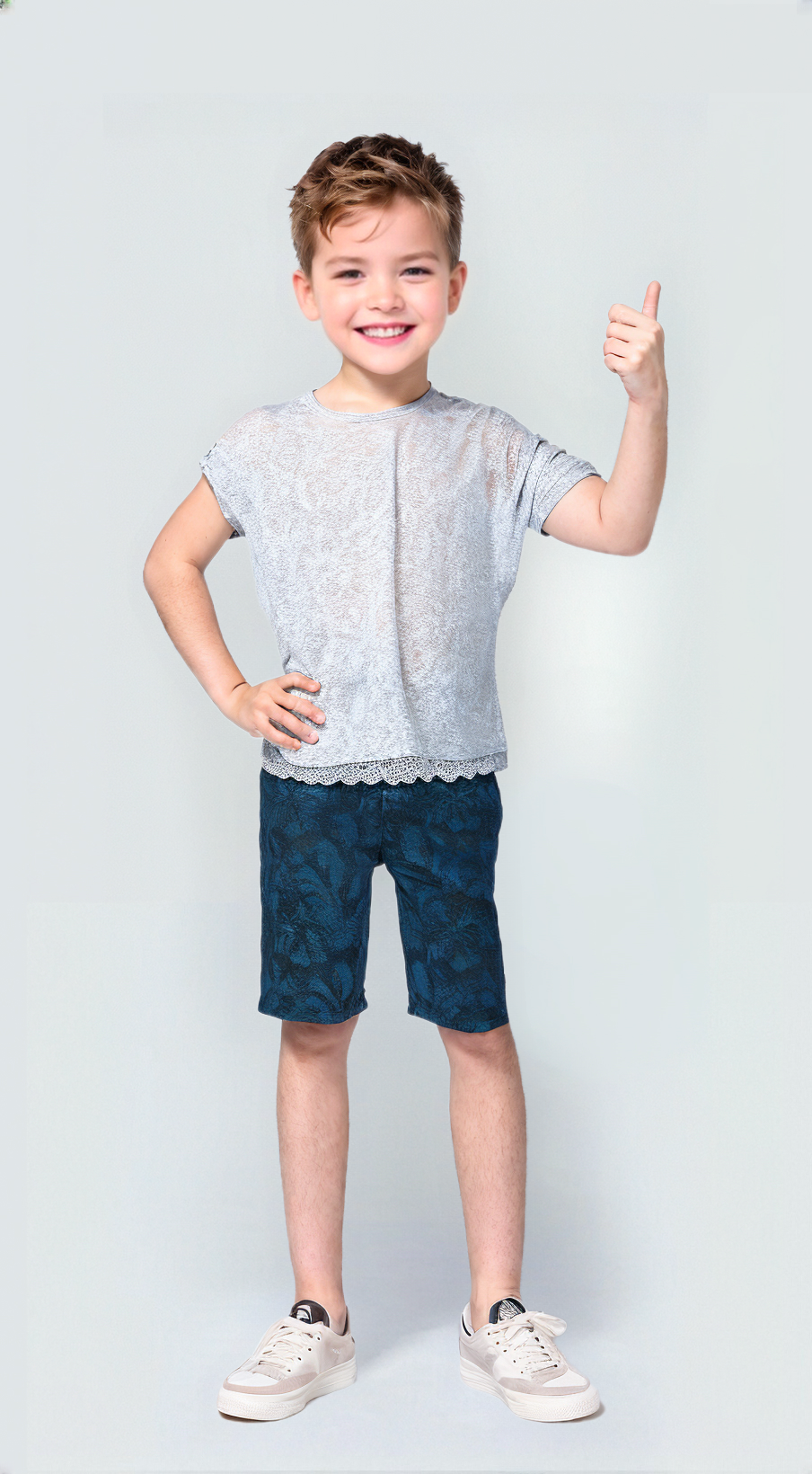 Kids Dark Blue Palm Tree Texture Shorts