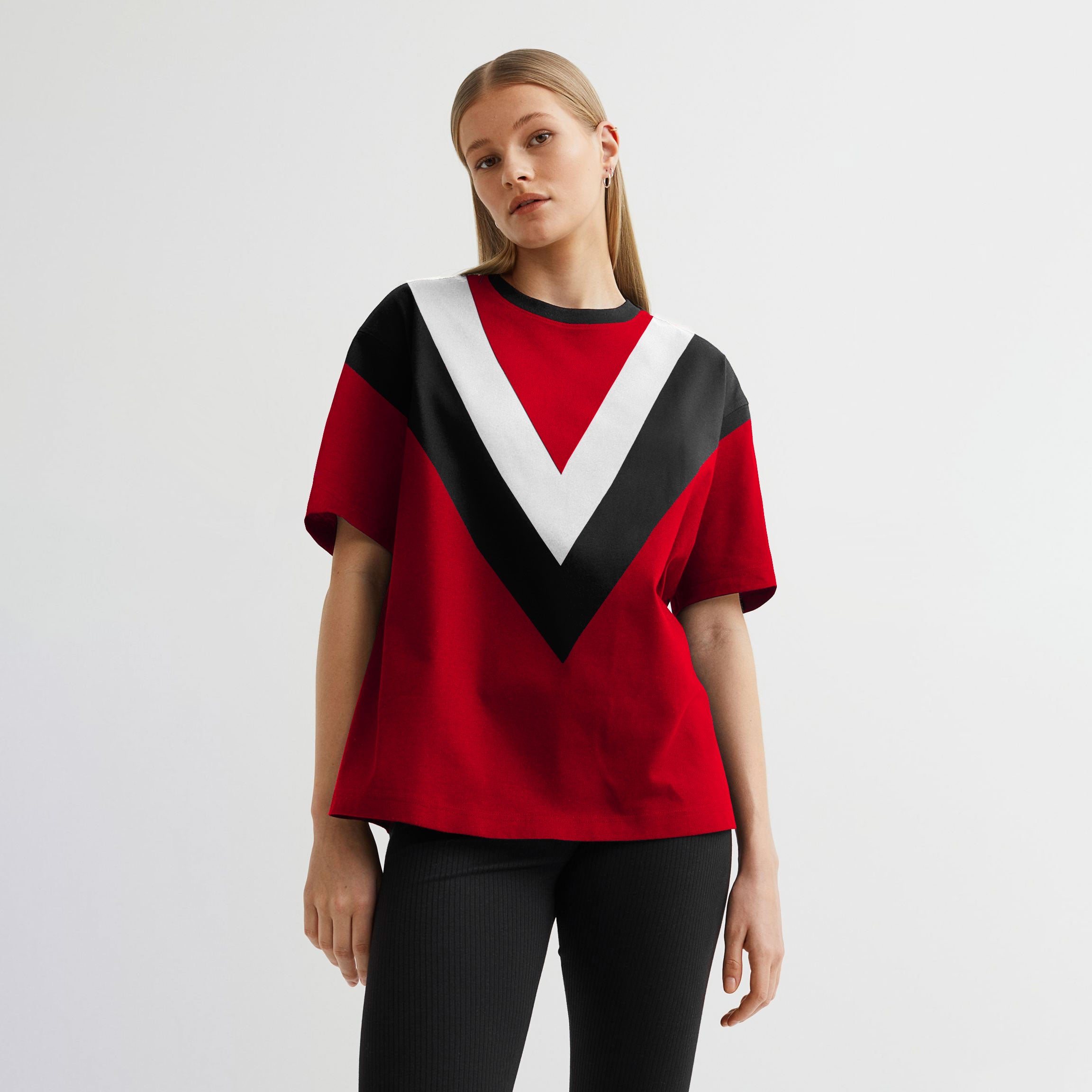 Ladies Half Sleeve V-Stripes Tee-Shirt