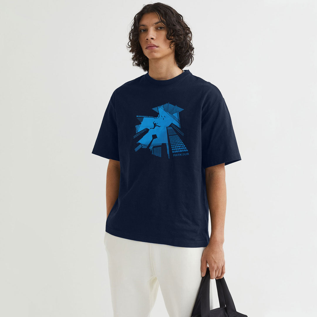 Men's Dark Blue Parkour design T-Shirt