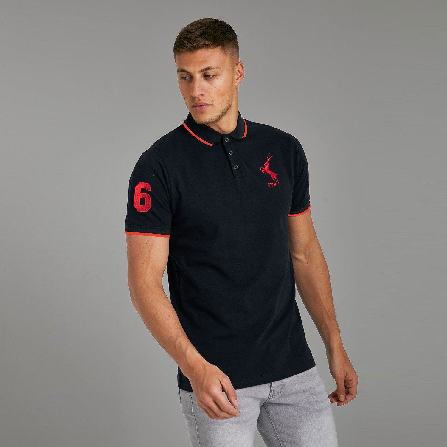 Dark Blue Polo with Red Ribs